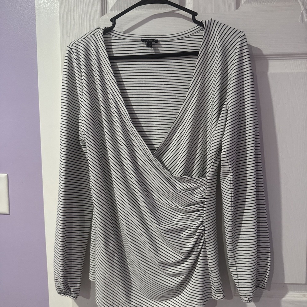 Women's Talbots Knit Faux Wrap VNeck Shirt Top  Stripes Long Sleeves small